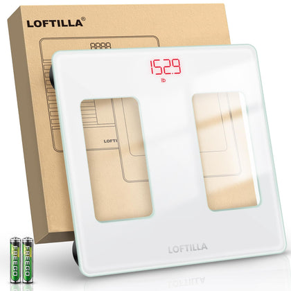 LOFTILLA Bathroom Scale for Body Weight, Highly Accurate Weight Scale for Home Used, Digital Scale with Sturdy Tempered Glass, Bathroom Scales for Weight with Bright LED Display, 400lb