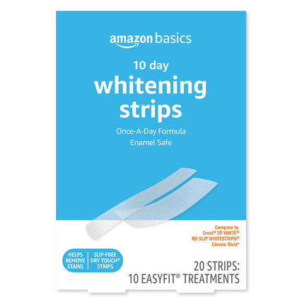 Amazon Basics 10 Day Teeth Whitening Strips Kit, 20 Count (Previously Solimo)