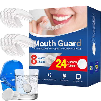 Mouth Guard for Grinding Teeth at Night, Moldable Anti Clenching Teeth Mouthguards for Sleep, 2 Sizes-Thin, Small Dental Guard for Kids, with 24 Cleaner Tablets