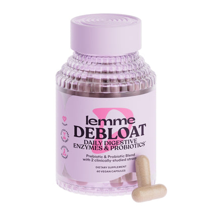 Lemme Debloat 3-in-1 Prebiotic, Probiotic & Digestive Enzyme Capsules for Bloating & Gas Relief - 2 Clinically Studied Probiotics w/5 Digestive Enzymes to Improve Digestion, Women & Men, Vegan, 60 ct