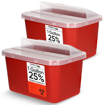 Oakridge Products Large Sharps Container for Home Use and Professional 1 Gallon (2-Pack), Biohazard Needle and Syringe Disposal, Pop Up Lid, CDC Certified