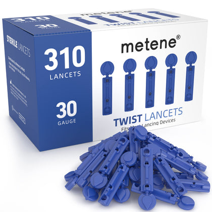 Metene Twist Top Lancets for Lancing Devices, 310 Count, 30 Gauge Lancets for Blood Sugar Test, Diabetic Lancets, Blue