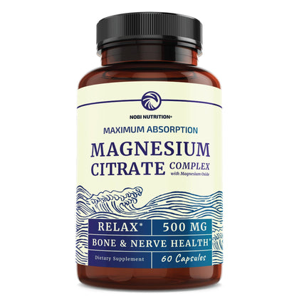 Magnesium Citrate Complex 500 MG for Calm, Relaxation, Constipation & Digestion Health Support | High Absorption Magnesium Supplement with Elemental Magnesium Oxide | Non-GMO, Soy-Free | 60ct