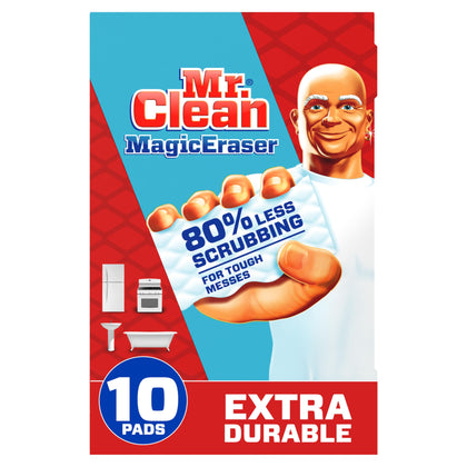 Mr. Clean Magic Eraser, Extra Durable, Shoe, Bathroom, Shower, and Car Window and Windshield Cleaner, Cleaning Pads with Durafoam, 10 Count