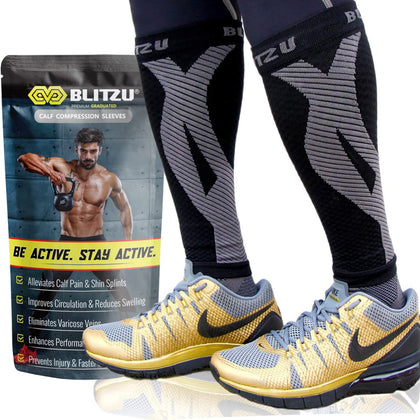 BLITZU Calf Brace for Women Men, Calf and Shin Supports and Pain Relief Black S-M