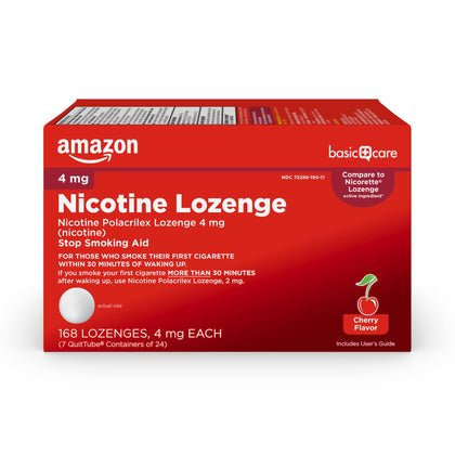 Amazon Basic Care Nicotine Polacrilex Lozenge 4 mg, Cherry Flavor, Stop Smoking Aid, 168 Count