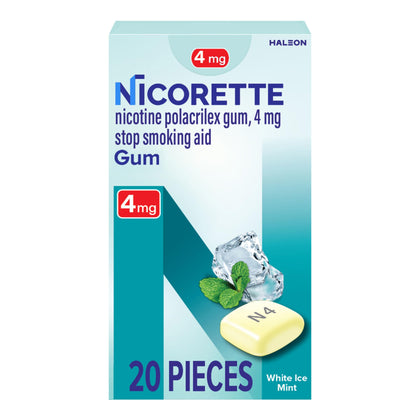 Nicorette 4 mg Nicotine Gum to Help Quit Smoking with Behavioral Support Program - White Ice Mint Flavored Stop Smoking Aid, 20 Count