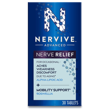 Nervive Advanced Nerve Relief + Mobility, with Alpha Lipoic Acid to Help Reduce Nerve Aches, Weakness, & Discomfort*† and Boswellia to Promote Mobility*, Vitamins B12,B6,B1, 30 Tablets