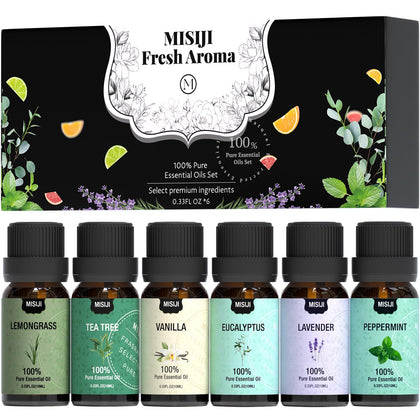 MISIJI Essential Oils Set Top 6 Aromatherapy-Essential Oils for Diffuser for Home,Air Freshening Diffuser Oils Scents for Aromatherapy,Laundry,Candle&Soap Making,Humidifiers 6 X 10ML