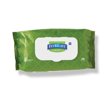 Medline FitRight Select Premium Personal Cleansing Wipes, 8 x 12, Fragrance-Free, White, 48/Pack