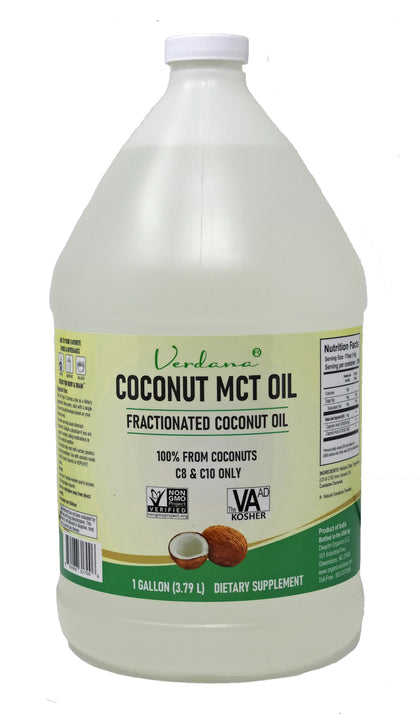 Verdana Coconut MCT Oil, Fractionated, Genuine 100% Coconut Derived, Kosher Food Grade, Vegan, NON-GMO, Great for Keto and Paleo Diet, Ayurvedic Oil Pulling Oral Rinse Mouthwash (1 Gallon)