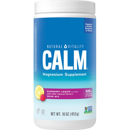 Natural Vitality Calm, Magnesium Citrate Supplement, Anti-Stress Drink Mix Powder, Gluten Free, Vegan, & Non-GMO, Raspberry Lemon, 16 oz