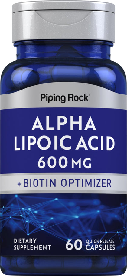 Piping Rock Alpha Lipoic Acid 600mg | with Biotin Optimizer | 60 Capsules | Non-GMO, Gluten Free Supplement