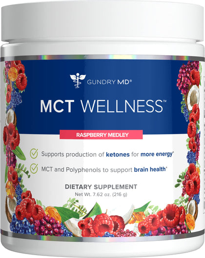 Gundry MD MCT Wellness Powder to Support Energy, Ketone Production and Brain Health, Keto Friendly, Sugar Free (30 Servings) (Raspberry Medley)