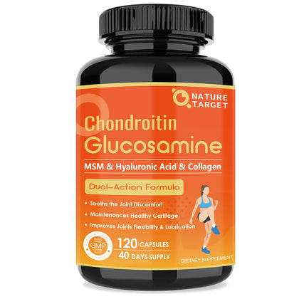 NATURE TARGET Glucosamine Chondroitin Joint Support Supplement - Plus MSM, Collagen, Turmeric, Shellfish Free, Supports Joint, Knees, Cartilage, for Men & Women, 120 Caps