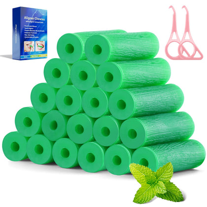 Aligner Chewies for Invisalign Aligners - Mint Scented & Aligner Removal Tools (Green Chewies 20Pcs + Remover Tools 2Pcs)