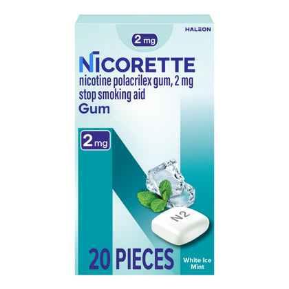 Nicorette 2 mg Nicotine Gum to Help Quit Smoking - White Ice Mint Flavored Stop Smoking Aid, 20 Count