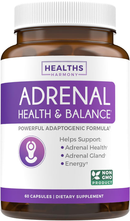 Adrenal System Support & Cortisol Manager (2 Month Supply) Powerful Ashwagandha & L-Tyrosine Fatigue Supplement - Maintain Balanced Cortisol Levels, Health, & Stress Relief - Non-GMO - 60 Capsules