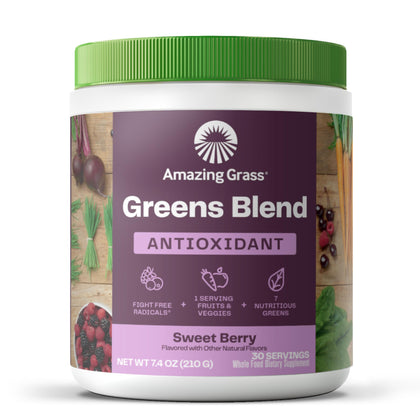 Amazing Grass Greens Superfood Antioxidant: Greens Powder with Organic Spirulina, Beet Root Powder, Elderberry & Probiotics, Sweet Berry, 30 Servings (Packaging May Vary)