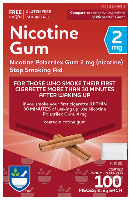 Rite Aid Nicotine Gum, Coated Cinnamon Flavor, 2 mg - 100 Count | Quit Smoking Aid | Nicotine Replacement Gum