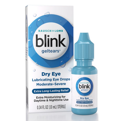 Blink GelTears Eye Drops for Dry Eyes, Gel Lubricating Eye Drops, Instantly Soothing, Moisturizing & Extra Long-Lasting Hydrating Eye Care for Moderate to Severe Dry Eye Symptom Relief, 0.34 fl oz