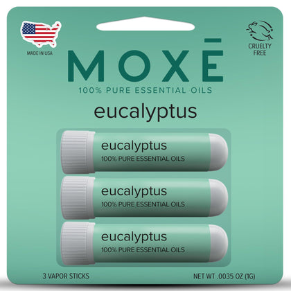 MOX? Eucalyptus Essential Oil Nasal Inhaler, Sinus & Congestion Relief, Daily Relaxation, Stress Relief, Therapeutic No-Mess Aromatherapy, Pure and Natural, Made in USA (3 Pack)