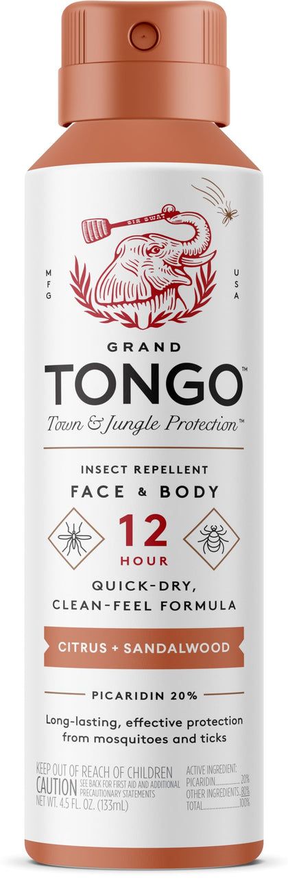 Grand Tongo DEET-Free Insect Repellent with Picaridin, The 12 Hour Protection, DEET Alternative - Citrus + Sandalwood