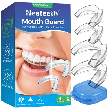 Mouth Guard for Grinding Teeth at Night, Night Guards for Teeth Grinding, Mouthguards for Grinding of Teeth, Night Mouth Guards for Teeth Grinding, Reusable Teeth Grinding Mouth Guard 4 Pack/Two Size