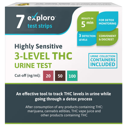 Exploro Highly Sensitive 3-Level THC Urine at Home Drug Test Kit, Drug Test Kit Marijuana Drug Test, THC Drug Test Urine, Easy Home Drug Test Marijuana/THC Substance Abuse, 7 Dip-Cards 20-50-100 ng/ml