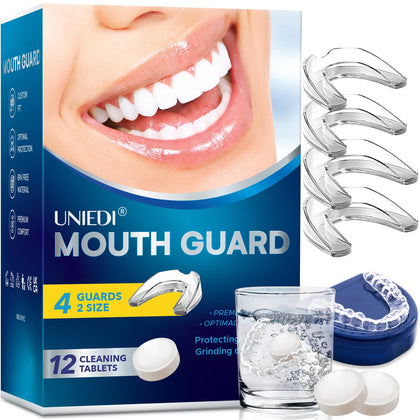 Mouth Guard for Grinding Teeth at Night, Sleep Mouth Guard, Mouthguards for Grinding of Teeth, Night Guards for Teeth Grinding, Mouth Guard for Clenching Teeth at Night with 12 Cleaning Tablets