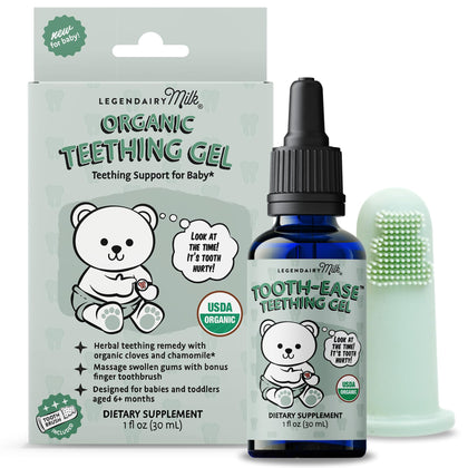 Legendairy Milk Organic Teething Gel - Baby Teething Relief Drops, Clove and Chamomile - Ideal for Babies and Toddlers - Sugar Free, 120 Servings