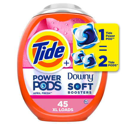 Tide Power PODs 2-in-1 Laundry Detergent Pods with Downy Soft Boosters, Lasting Freshness with April Fresh Scent, 45 Count