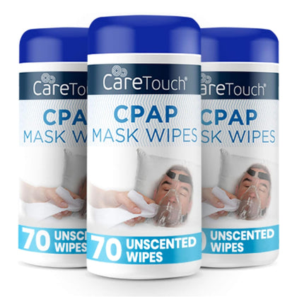 Care Touch CPAP Wipes - Unscented | CPAP Cleaner | 3 Packs of 70 Unscented CPAP Mask Cleaning Wipes - 210 Total of CPAP Mask Wipes