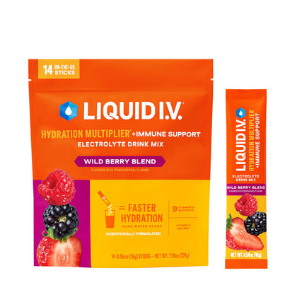 Liquid I.V.® Hydration Multiplier +Immune Support - Wild Berry Blend | Electrolyte Powder Drink Mix | 1 Pack (14 Servings)