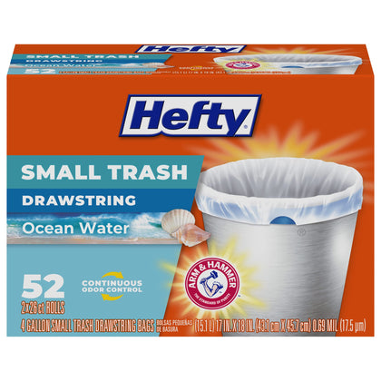 Hefty Small Trash Bags, Ocean Water Scent, 4 Gallon, (52 Count)