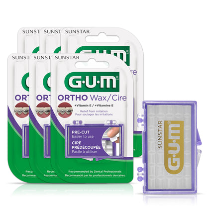 GUM Orthodontic Wax for Braces and Dental Devices - Soothing Dental Wax with Vitamin E and Aloe Vera - Clear Color - Unflavored (6pk)