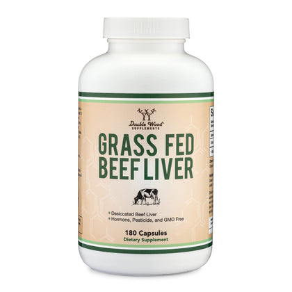 Beef Liver Capsules (1,000mg of Grass Fed, Desiccated Beef Liver per Serving, 180 Capsules, 3 Month Supply) Beef Liver Supplement for Digestion, Immune Health, Energy, and Wellness by Double Wood