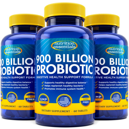 Probiotics for Women and Men - with Natural Lactase Enzyme & Prebiotic Fiber for Digestive Health - 80%+ Stronger Supplement for Gut Health Support - Vegan Raw Probiotic Formula, 3 Count of 60 Tablets