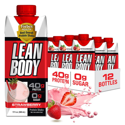 Labrada Lean Body Ready-to-Drink Strawberry Protein Shake, 40g Protein, Whey Blend, 0 Sugar, Gluten Free, 22 Vitamins & Minerals, 17 Ounce (Recyclable Carton & Lid - Pack of 12) LABRADA