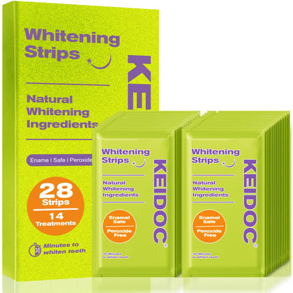 Teeth Whitening Strips - 14 Treatments Enamel-Safe Natural Coconut White Strips for Teeth Whitening, Non-Sensitive, Mint, 28 Strips Dry Strip Technology