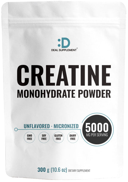 Creatine Monohydrate Powder 300 Grams (60 Servings), Unflavored | Pure | Micronized Creatine Powder, 5000mg(5g) Per Serving, 2 Month Supply, Vegan | Keto, Non-GMO, No Filler, No Additives