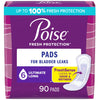 Poise Incontinence Pads & Postpartum Incontinence Pads, 6 Drop Ultimate Absorbency, Long Length, 90 Count, Packaging May Vary