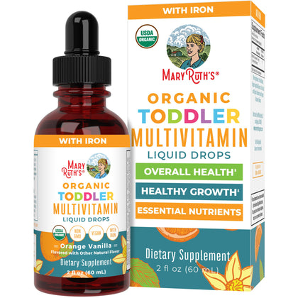 MaryRuth Organics Multivitamin & Multimineral with Iron for Toddlers | USDA Organic | Sugar Free | Multivitamin Liquid Drops for Kids Ages 1-3 | Immune Support | Vegan | Non-GMO | 2 Fl Oz