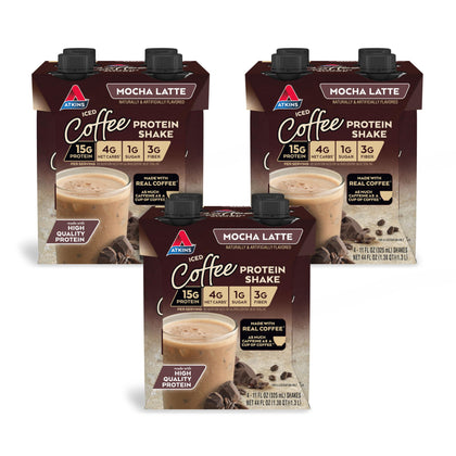 Atkins Mocha Latte Iced Coffee Protein Shake, 15g Protein, Low Glycemic, 4g Net Carb, 1g Sugar, Keto Friendly.