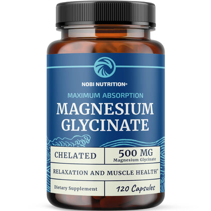 Magnesium Glycinate 500mg | Chelated for Muscle Relaxation, Bones, Heart, Nerve, Sleep & Calm Support for Women & Men | High Absorption Magnesium Chelate Supplement & Bisglycinate Complex | 120ct