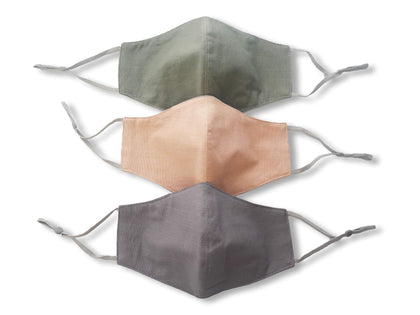 HOPE LOVE SHINE Reusable Face Mask for Adults - 3 Layer Cotton Cloth Mask for Women - Handmade Face Masks with Adjustable Ear Loops and Filter Pocket - Gray, Light Peach, Sage - 3 Pack