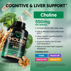 Choline Supplement 550mg - Choline Bitartrate 100% Daily Value - 5-in-1 Complex with Folate, Vitamins D3, B6 & B12 - Brain & Nervous System Support, Safe for Pregnancy - Vegan, NON-GMO - 120 Capsules