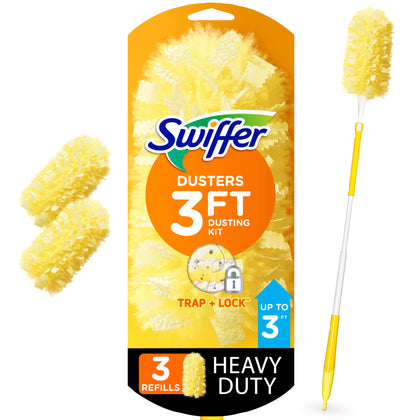 Swiffer Duster Heavy Duty 3 ft Extendable Handle Starter Kit with 3 Refills