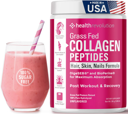 Hydrolyzed Collagen Peptides Powder - Skin, Hair, Nails & Joint Support, Grass-Fed Collagen Enhanced with Probiotics & Digestive Enzymes, Types I & III - Non-GMO, Gluten-Free, Unflavored, 35 Servings