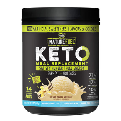 Nature Fuel Keto Meal Replacement Powder - Gluten Free with Coconut Oil MCTs and Grass-Fed Butter - Creamy Vanilla Milkshake - 14 Servings - Pantry Friendly, 17.1 Fl Oz